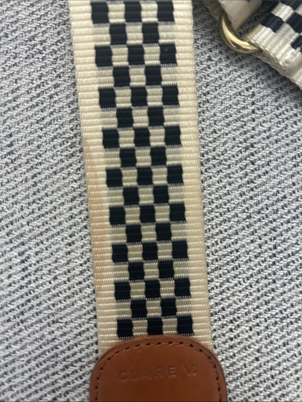 Clare V Cream and Black Checkered Bag Strap - Picture 3 of 6